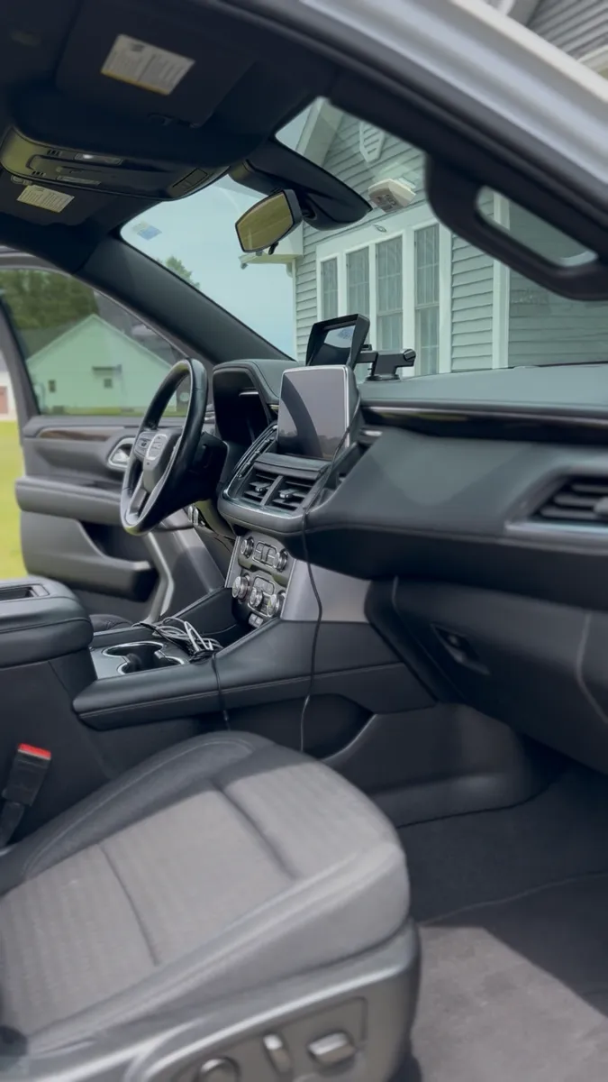 Gray cloth SUV front interior after detailing
