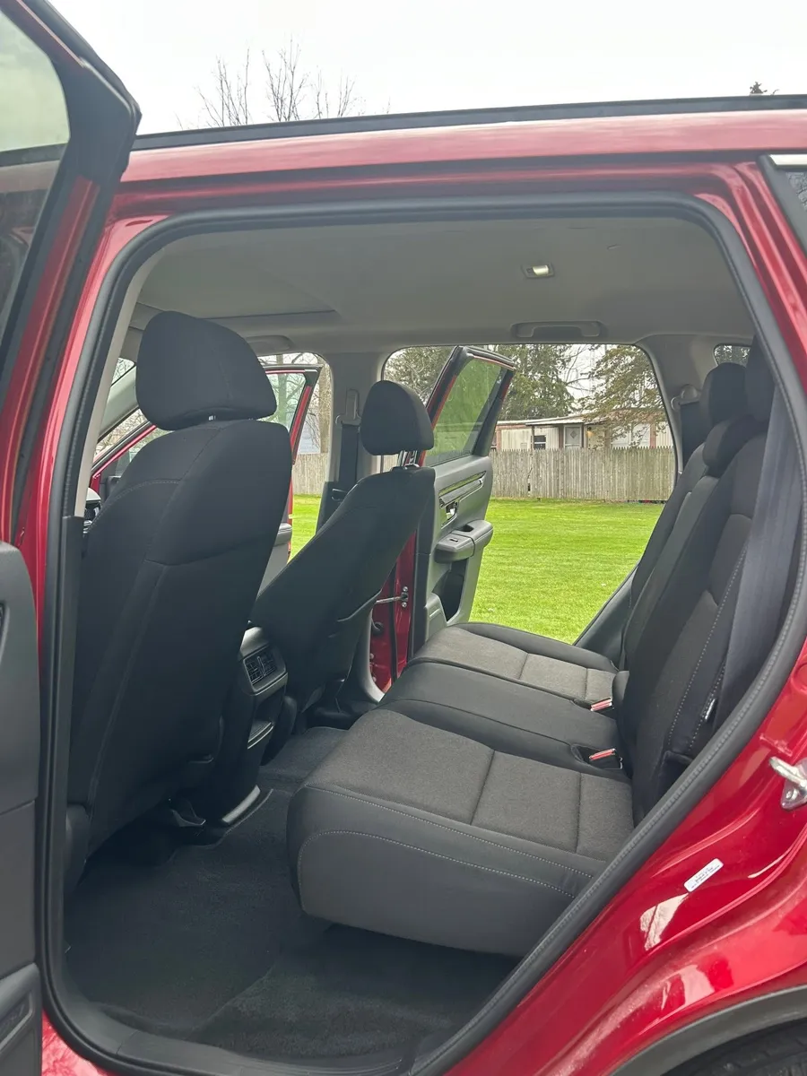 Red SUV cloth rear seats after shampoo